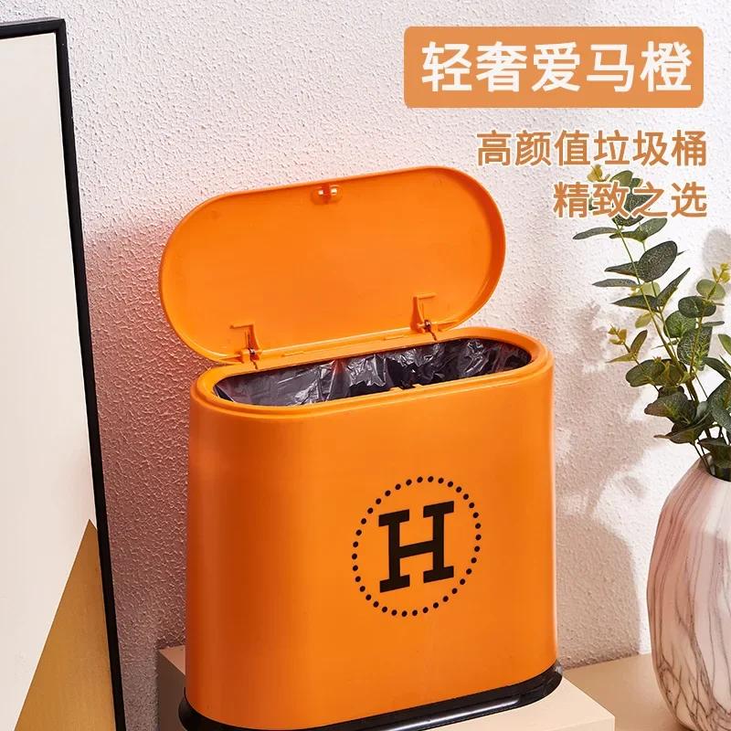 Narrow Flat Trash Can with Lid Cute Bear Toilet Paper Basket Living Room Bathroom Slot Trash Basket Free Garbage Bags