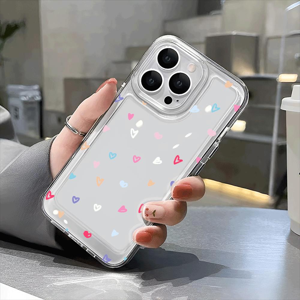 loveheart pattern transparent phone case,suitable for iPhone 16 15 14 13 12 11 Pro Max XR X XS Max 7 8 14 15 16 Plus series