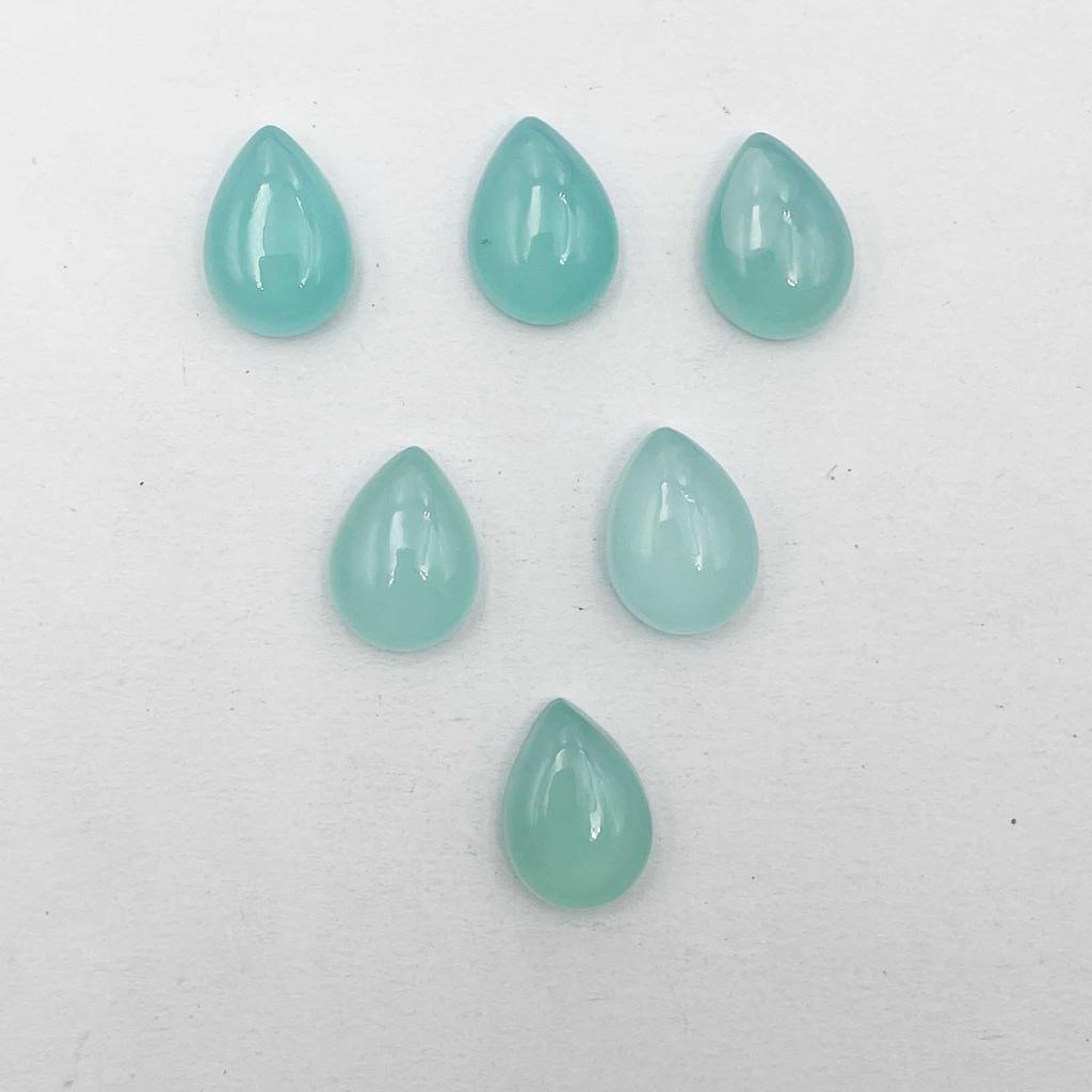 Natural Aqua Chalcedony Pear Cabochon Loose Gemstone Lot 6 Pcs 12*17-13*17 MM 65 CT For Jewelry Making