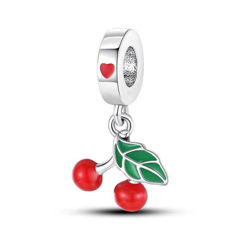 

S925 Silver DIY Avocado Cherry Beaded Bracelet Handmade Pendant Charm Gift Jewelry