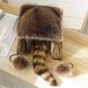 Plush Raccoon Ear Caps Raccoon Hats With Ears And Tail Skin-Friendly Warm And Cozy Hats & Caps For Birthday New Year Anniversary