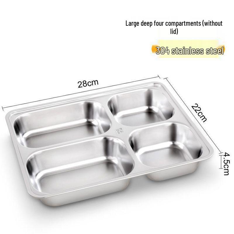 304 Stainless Steel 4-Compartment Rectangular Dining Tray for Students & Children