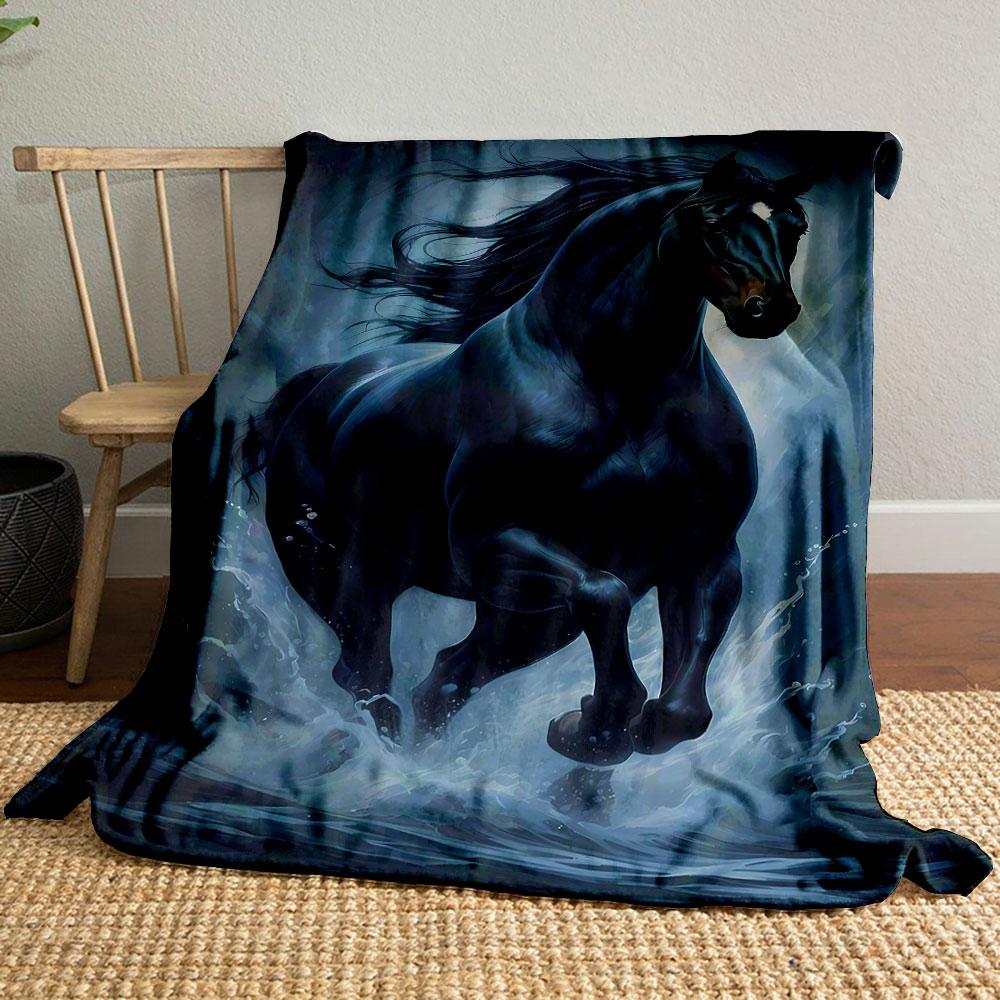

Black Horse Running Water Print Blanket bedroom Blanket for Livingroom Couch lunch break Soft throw for Friend s festival Gift 80cm x 120cm