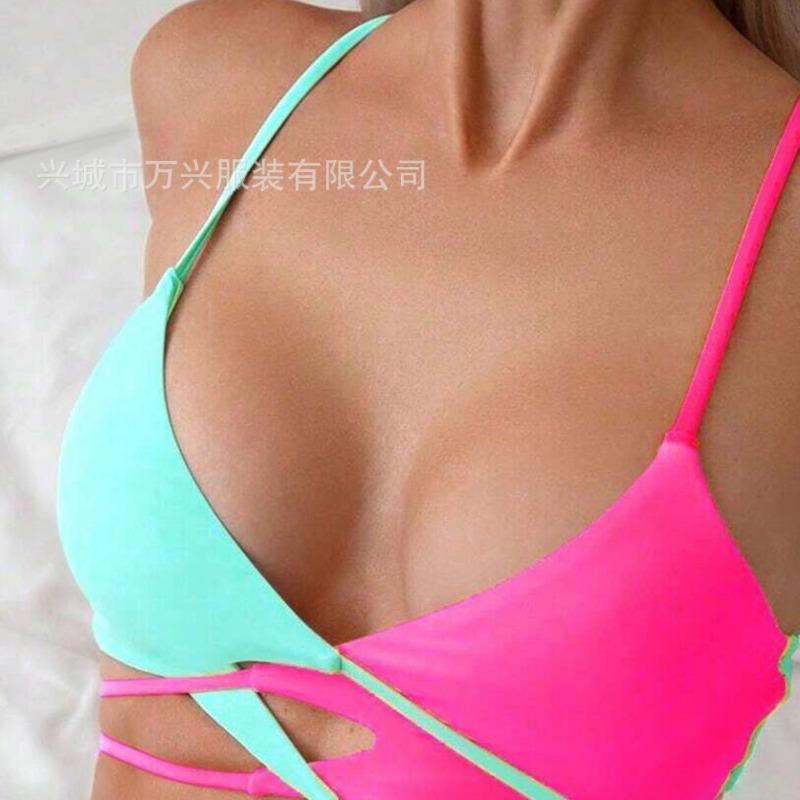 2025 New Color Matching Suspender Sexy Split Swimsuit Women's Three-point Bikini Beach Spa Swimsuit