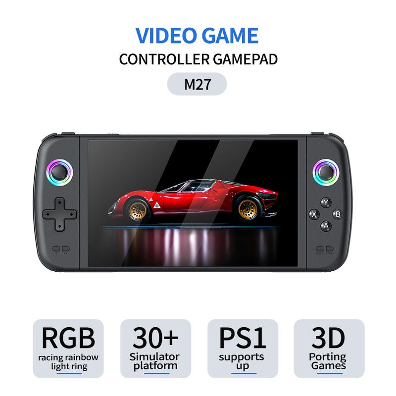 Console per Videogiochi Portatile Retrò M27 Schermo Grande da 7,0 Pollici Tascabile 1024*600 Display Supporto LINUX Emelec 64G/128G