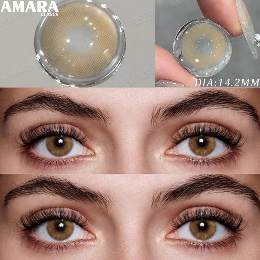AMARA Gray Color Contact Lens 1 Pair Yearly Coloured Contact Lenses Brown Lenses for Party Cute Eyes Contacts Daily Eye Makeup