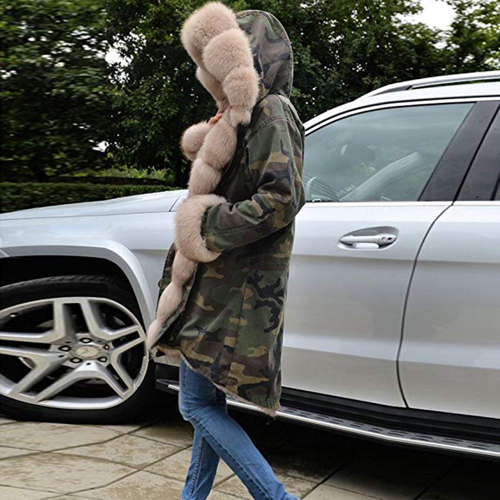 Womens Faux Winter Jacket Hooded Coat Fishtail Long Sleeves Overcoat