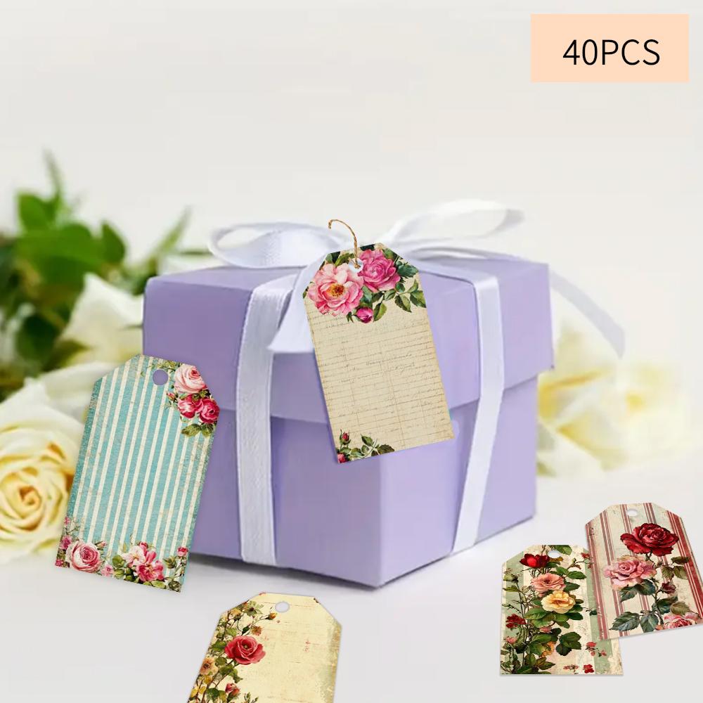 40pcs Blank Floral Tags, Hanging Tags, for Gifts, Weddings, Bridal Showers, Birthdays, Message Cards, Includes Jute Twine.