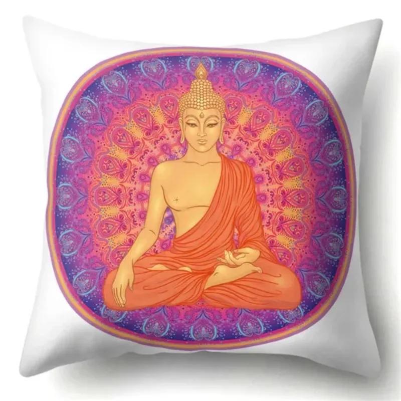 Buddha Head Eye Print Cushion Cover Case Buddhism Decorative Pillow Cover Polyester Home Hotel Car Decoration Pillowcase 45X45CM
