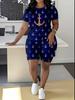 Striped code European and American women's clothing checkered printing T-shirt shorts set sports suit