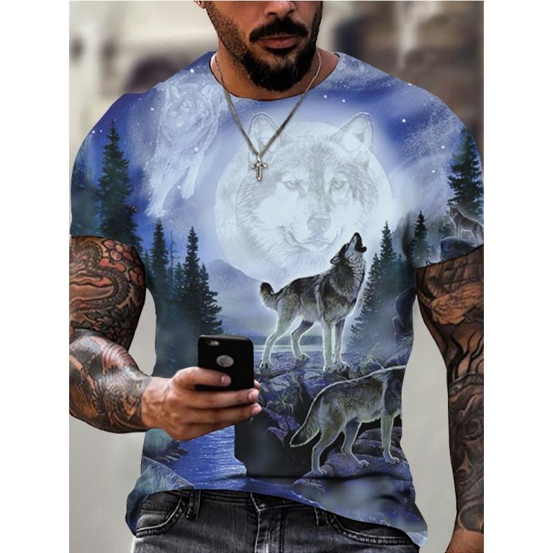 T-Shirt Man New Wolf 3D Printed Short Sleeve Summer Fashion Outdoor Street Style XXS