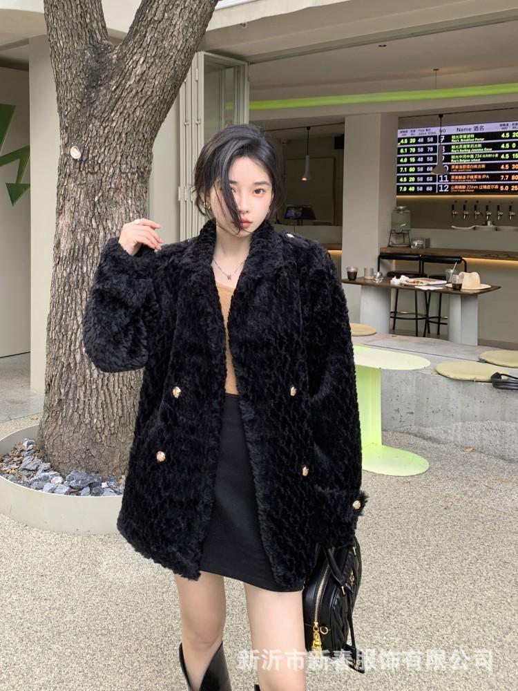 

Пальто из овечьей шерсти женское высококлассное ретро шерстяное пальто топ осень и зима тренд XL чёрный