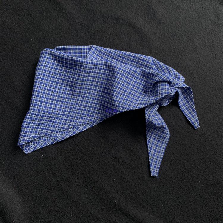 Silk Blue Plaid Bandana: Trendy Summer Triangle Scarf for Men & Women