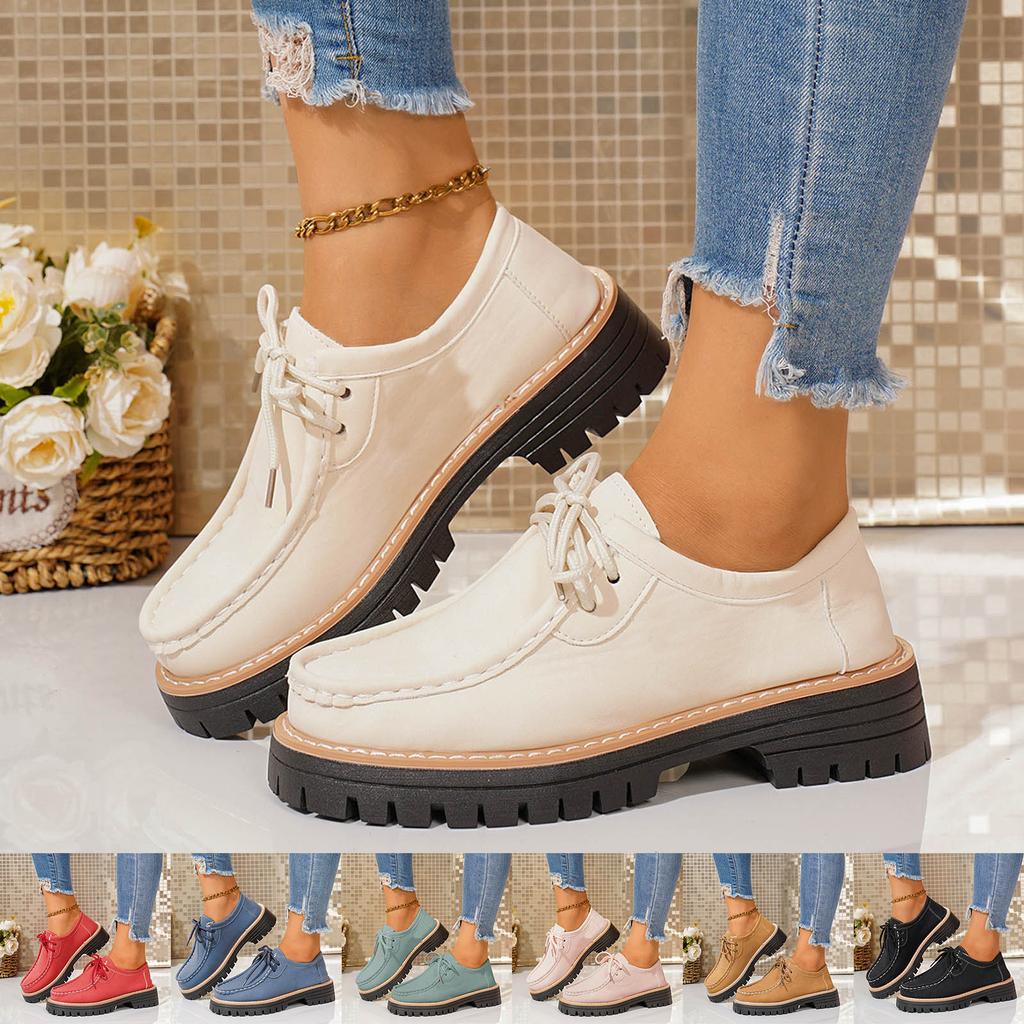 Thick Soled Lace Up Women's Loafers Fashionable And Casual Suede Low Top Round Toe Casual Shoes Casual Business Shoes for Women