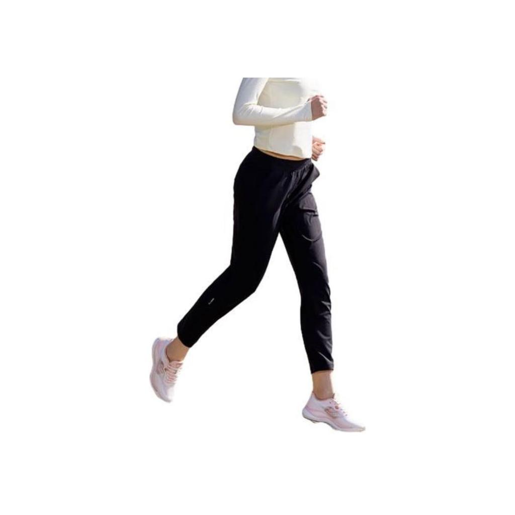 SAUCONY Solid Color Mid Waist Straight Leg Casual Pants Women Bottoms Black SC1239128-1