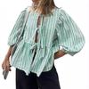 2024 Sweet Casual Puff Sleeve Tie-Up Shirt