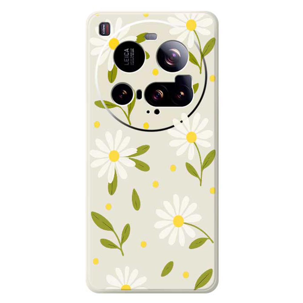 For Xiaomi 15 Ultra Case White Flowers Green Leaves Pattern Printing Straight Edge TPU Phone Back Cover