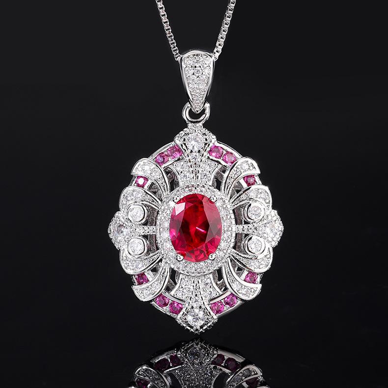 New Set Jewelry Tiktok Cross-border Simulation Red Corundum Necklace Pendant Green Nano Gem Ring Women's