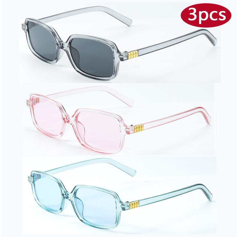 

3pcs Fashion Square Colorful Frame Sunglasses Women Men Vintage Brand Simple Style Sun Glasses Outdoor Travel Eyeglasses