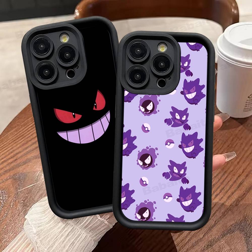 Anime P-Pokemon Gengar Phone Case For iPhone 11 12 13 16 15 17 14 Pro Max Soft Funda Silicone Cover