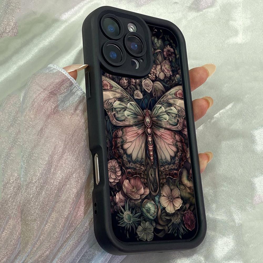 JT106 Butterfly and Flowers for iPhone 17 16 15 Pro Max Samsung S26 S25 S24 Ultra A17 A16 A07 A56 A06 A15 Xiaomi 15T Redmi 15c 14C 13C Soft TPU Case