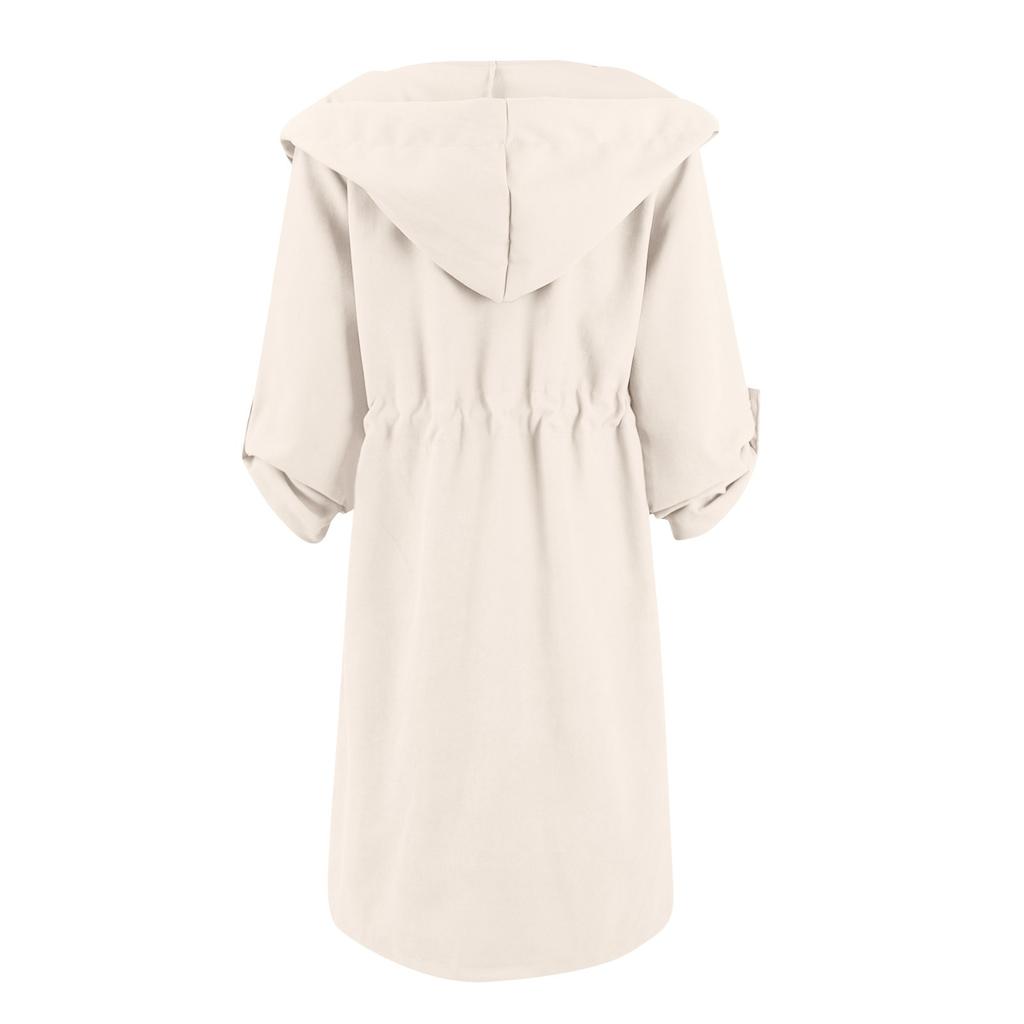 Veste de travail décontractée à revers boutonné pour femme, tenue d'automne ouverte sur le devant, manches longues, capuche