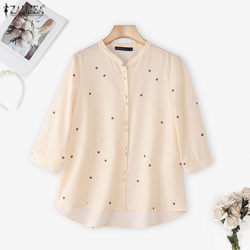 ZANZEA Women Round Neck Loose Casual 3/4 Sleeve Print Blouse