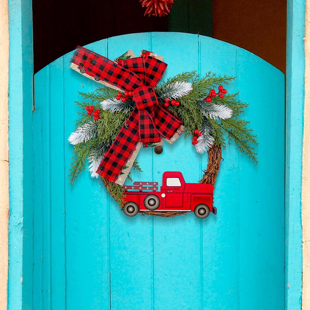 Jingchen Red Truck Christmas Door Hanger - Farmhouse Wreath Decoration
