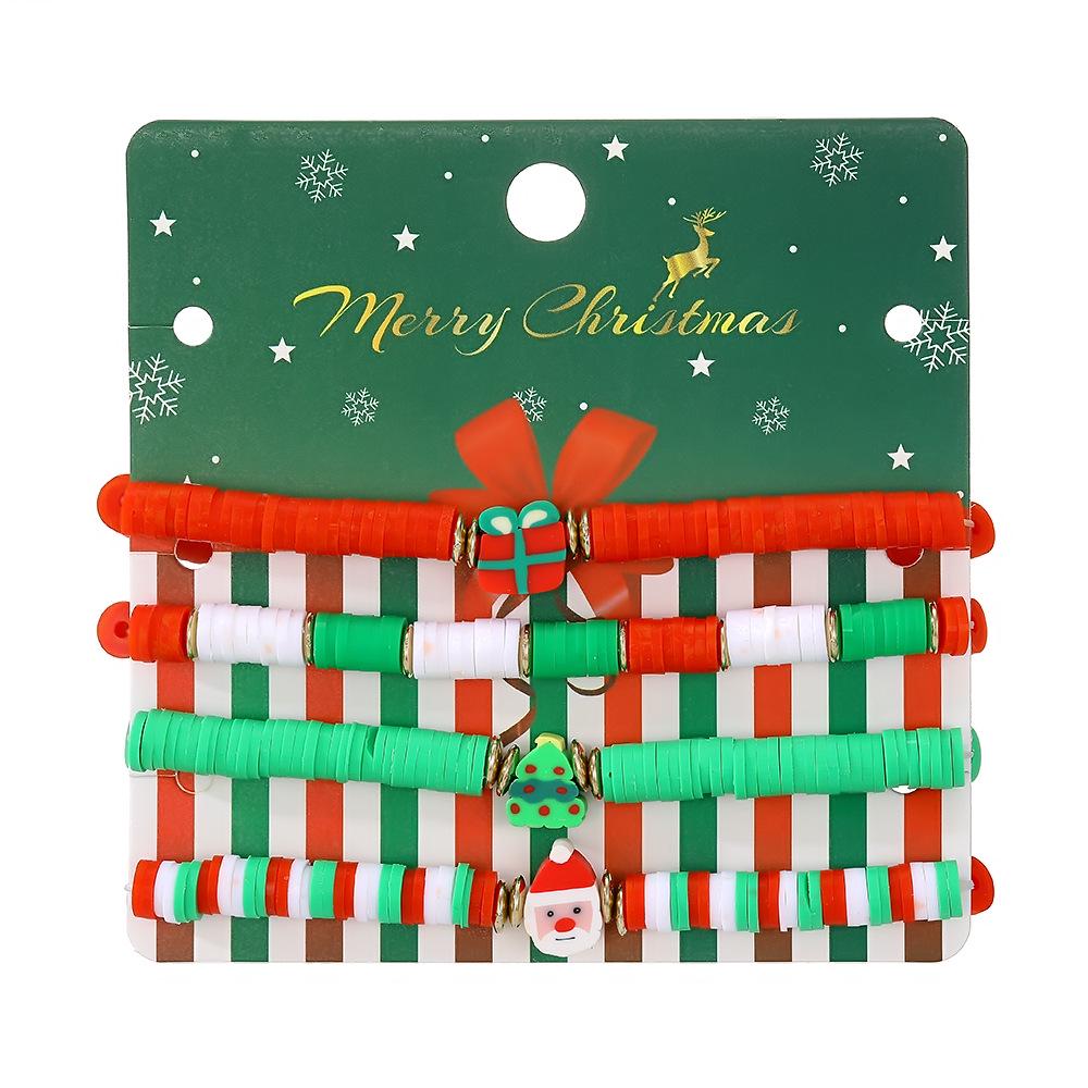 European & American Christmas Tree Clay Bracelet Set: 3-Piece Fashion with Reindeer & Snowflake Designs