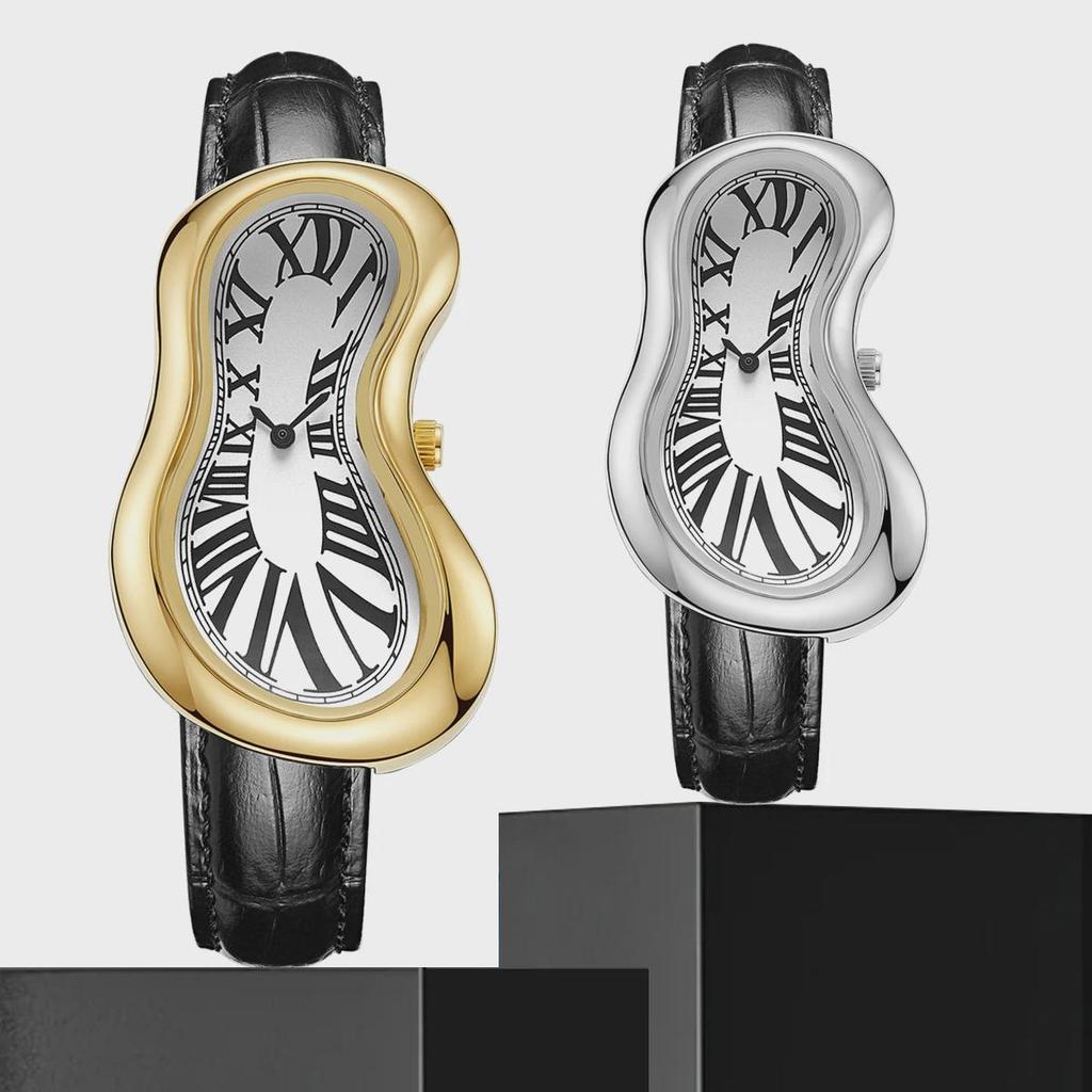 New Y2k Fashion Creative Men Women Melted Twisted Watches Luxury Streetstyle Irregular Shape Dial Unique Design Quartz Watch