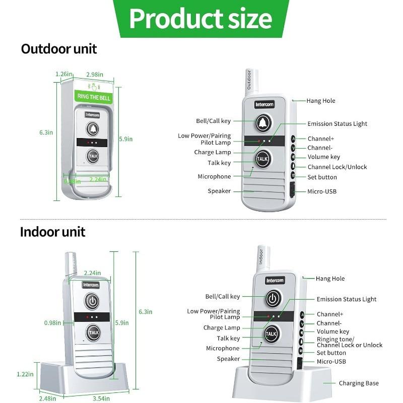 3000M 3 Volume Levels Door Chime Kit Long Range Wireless Doorbell Two-way Communication Home Office Wireless Intercom System