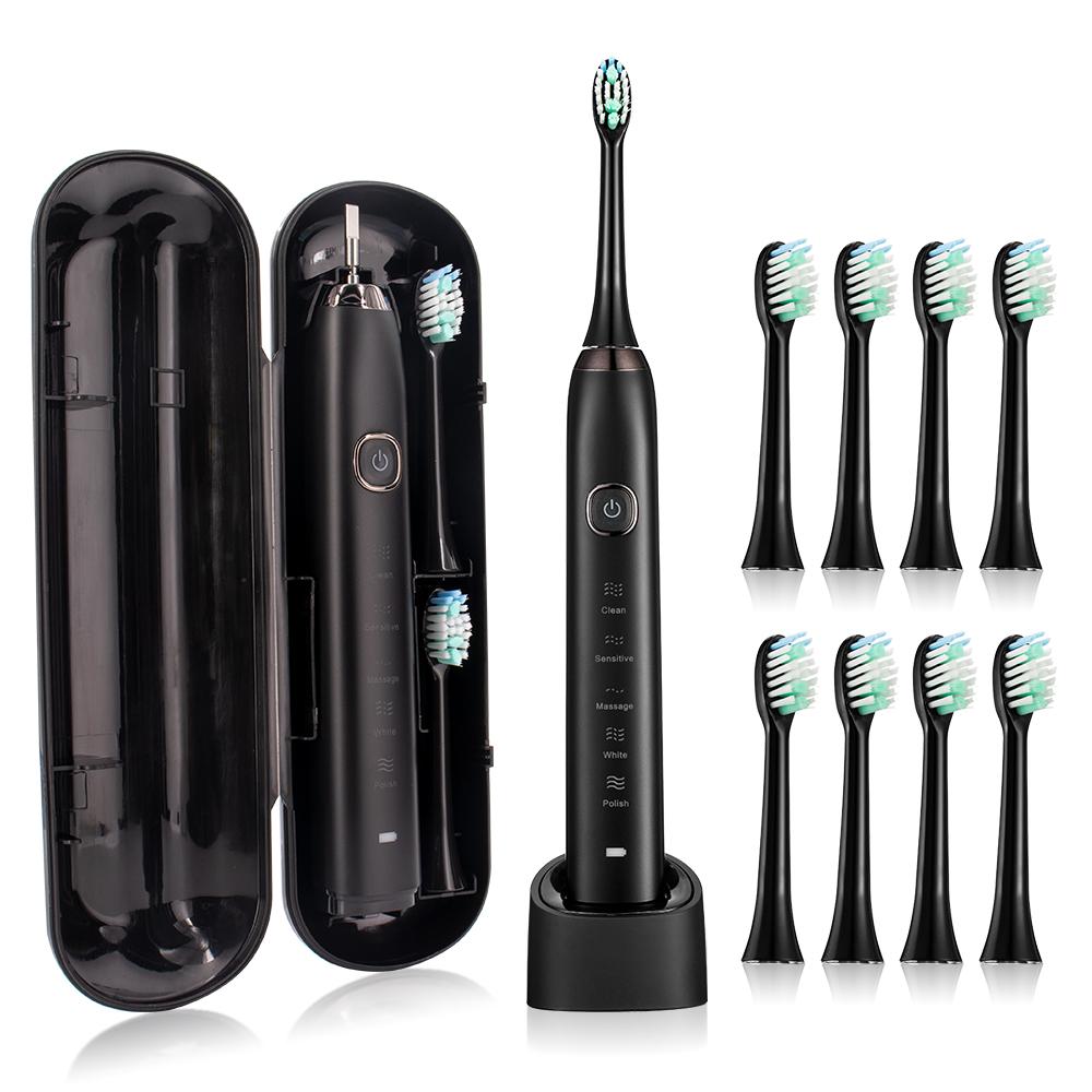 

Sonic Electric Toothbrush Ultrasound IPX7 Rechargeable Tooth Brush 5 Mode Smart Time Whitener Teethbrush HOMEFISH S100 чёрный