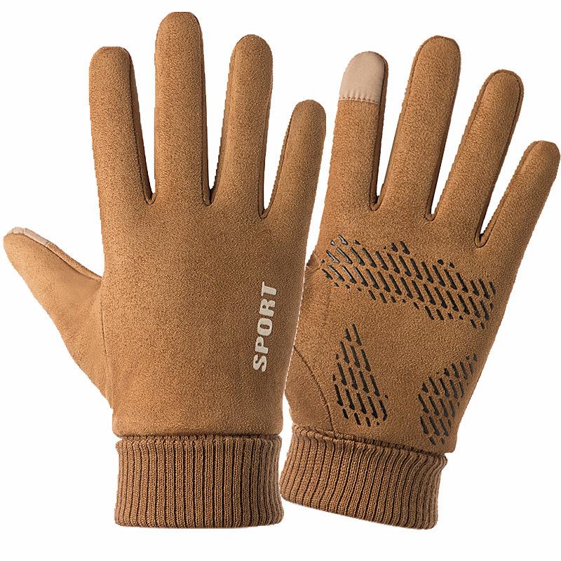 Suede Fabric Men's Gloves Soft Autumn Winter Thick Warm Male Skin-Friendly Skiing Non-Slip Cycling Elastic Touchscreen Gloves.