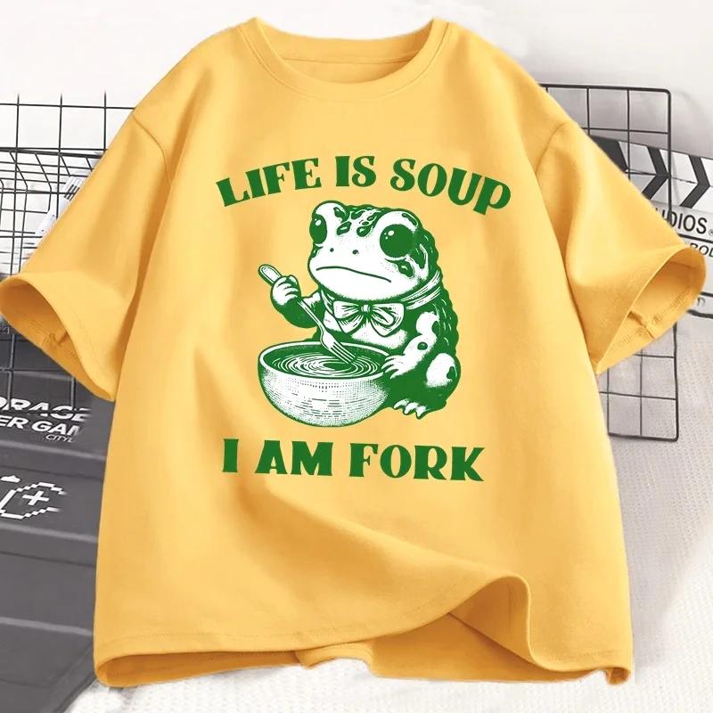 Summer men's Life Is Soup I Am Fork English printed T-shirt. Fun frog Summer short-sleeved camiseta hombre9