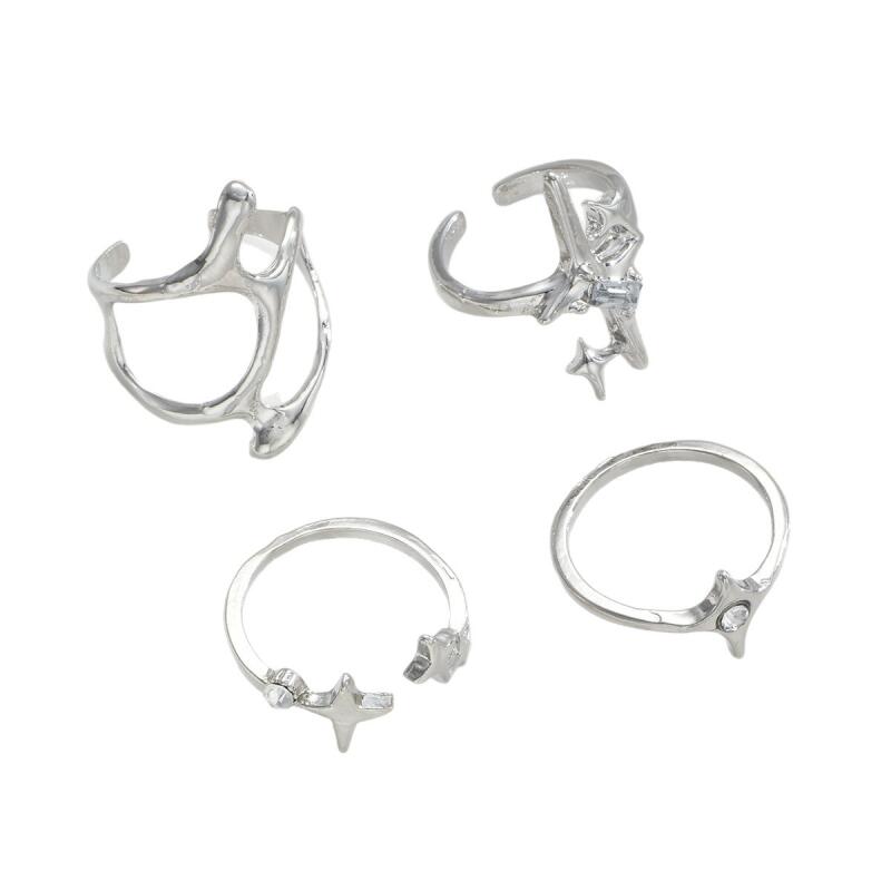 4 Stück/Set Gothic Unregelmäßige Geometrische Sternen-Öffnungsringe für Damen Herren Mode Persönlichkeit Punk-Ringe Party Schmuck Zubehör
