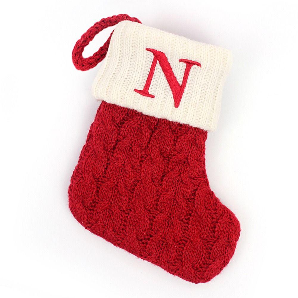 With Red Letter Knitting Stockings Yarn Hanging Ornament Christmas Socks  Xmas