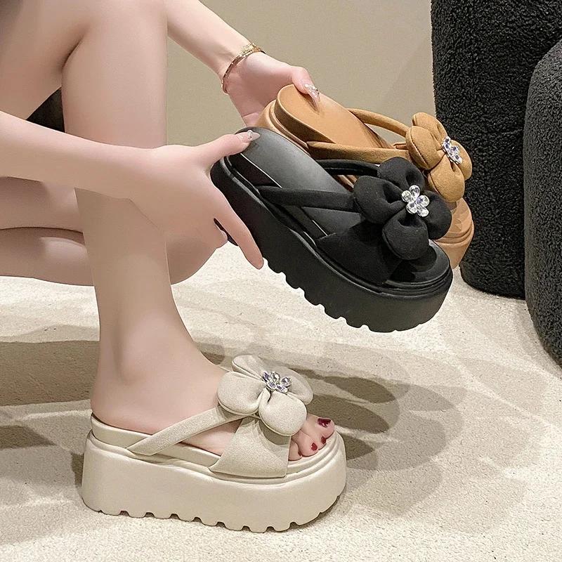 Mode 8CM Plattform Hausschuhe Sandalen Frau Bowknot Dicke Sohle Hausschuhe Frauen Chunky Flip-Flops Sommer Casual Strand Dias Zapatos Mujer