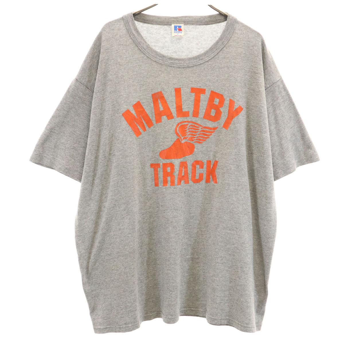 

RUSSELL ATHLETIC 90-е Сделано в США Футболка с коротким рукавом с принтом XL серая Мужская Б/у