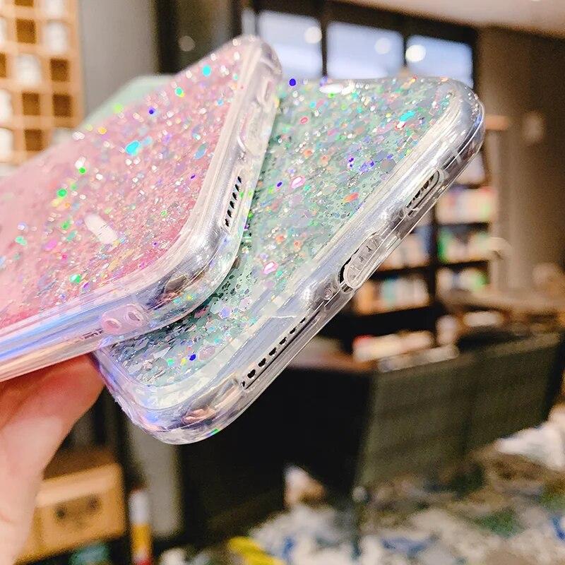 Phone Case for Xiaomi Redmi 13C 4G 13 C Gold Foil Shiny Bling Glitter Star Soft Case for POCO C65 C 65 Gradient Transparent Silicone TPU Back Cover