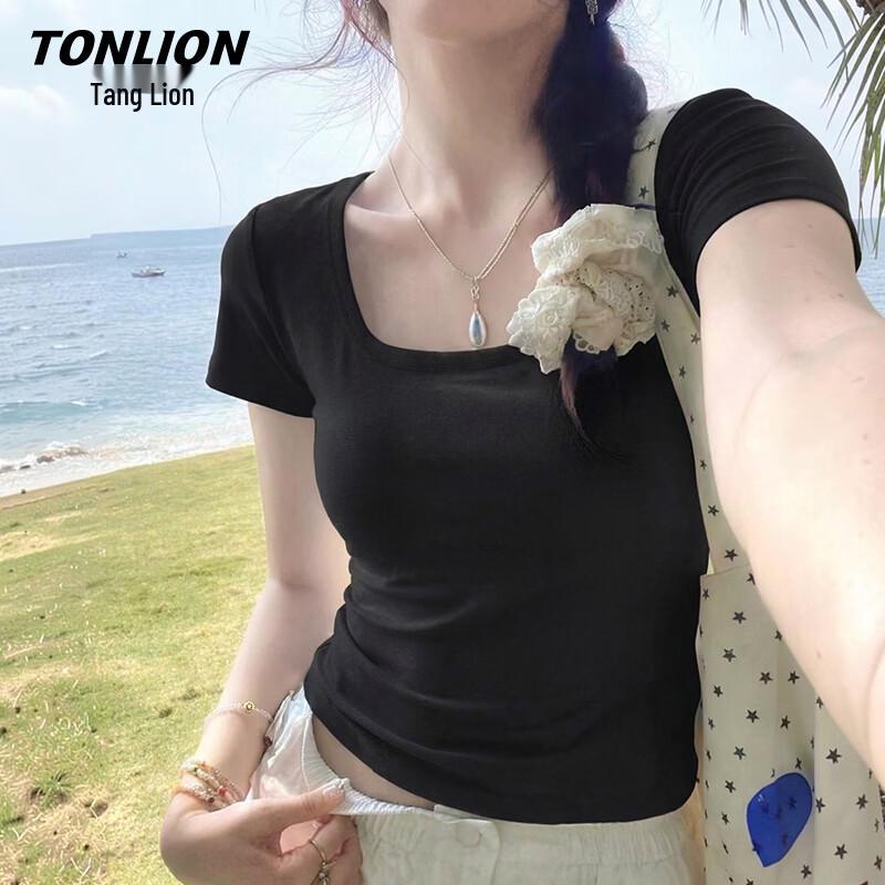 

TonLion Women s Slim Fit Square Neck Short Sleeve T-Shirt S