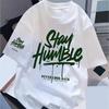Unisex White T Shirt Green Ink Drip Graffiti Inspirational Cursive Letter Double Side Print Crew Neck Loose Oversized Streetwear