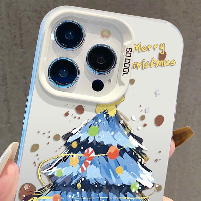 Graffiti Christmas Tree Drop-Proof Phone Case for Apple iPhone 17 Pro Max/16 Pro/15 Plus - Silver IMD