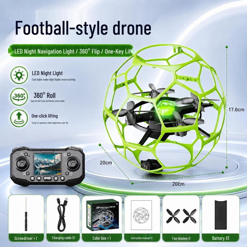 Spherical Four-Axis Camera Football Drone: Impact & Drop Resistant, Brushless, Safe Toy Gift