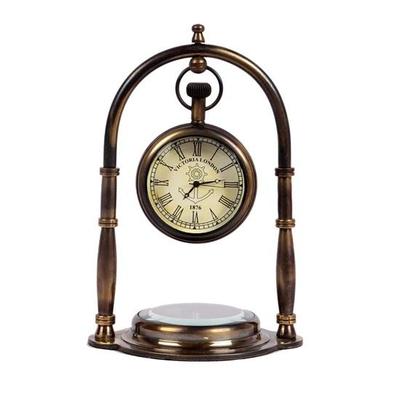 Decorative Table Clock with Antler Design, Desk Clock with Stand, Elegant Home and Office Decor Clock with Compass