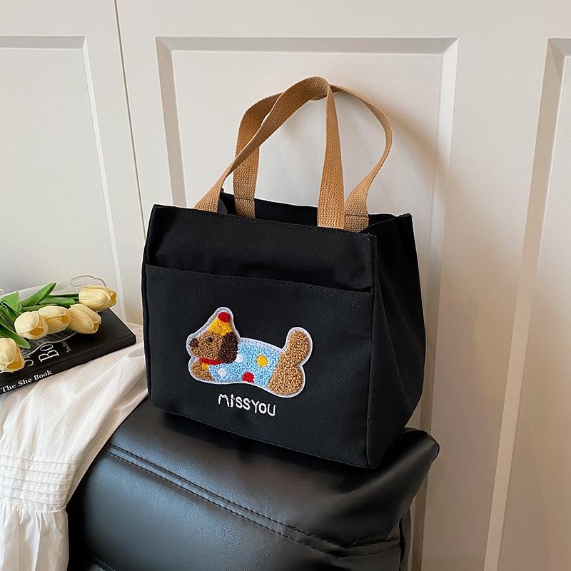 

Портативная холщовая сумка для покупок, женская летняя повседневная милая сумка-бенто с собакой-таксой, сумка для ланча с ручками, подарочная сумка чёрный