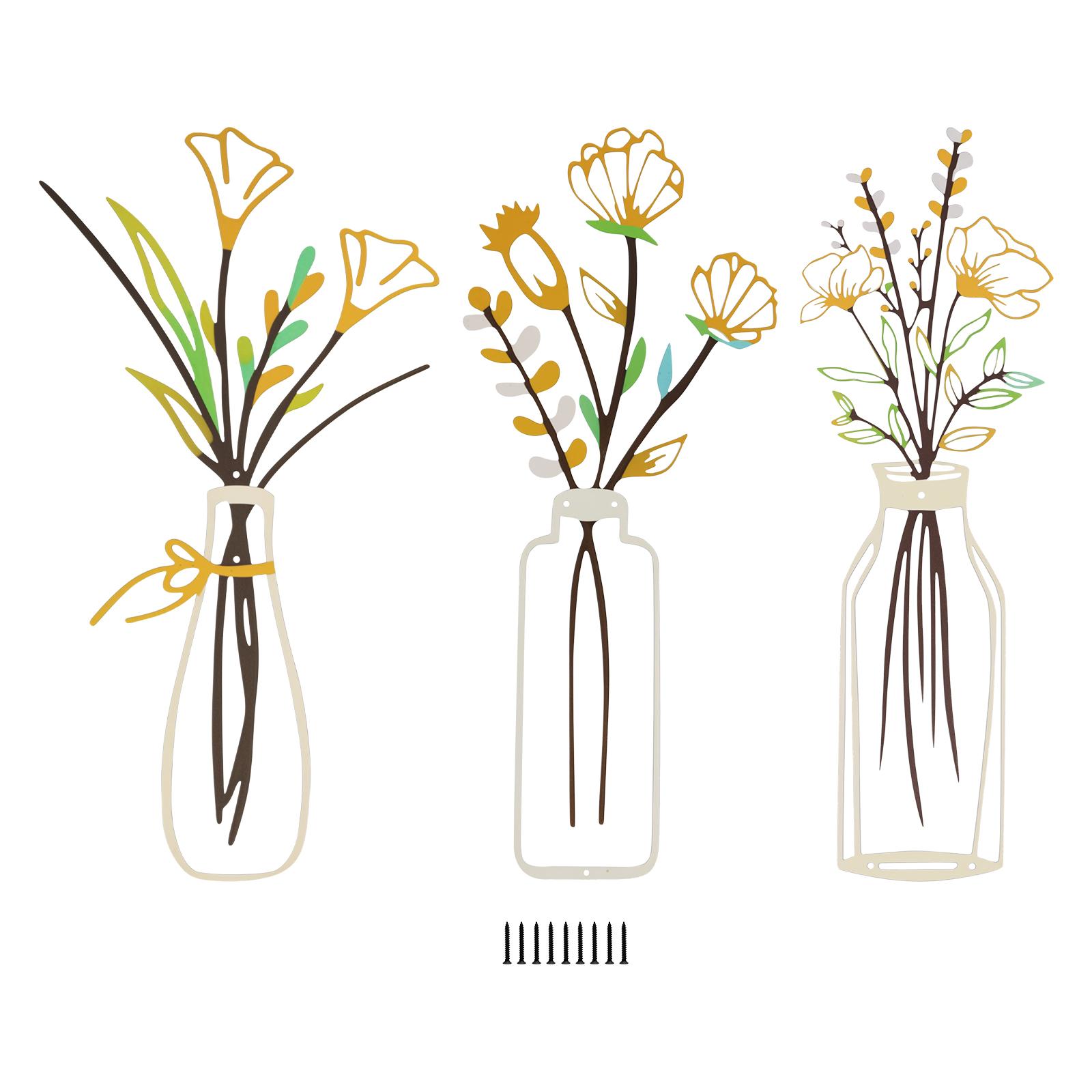 

3Pcs Metal Flowers Wall Arts Decor Pink Floral Vase Ornaments Hanging Wall Decors for Living room Bathroom Bedroom Dining Room жёлтый