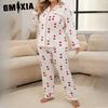 GMXIA Pajamas Women's Cardigan Long-sleeved Trousers Homewear Plus Size Two-piece Set