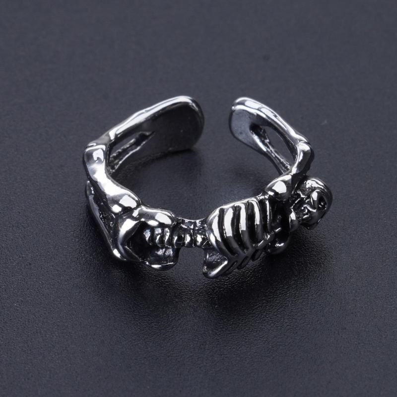 Vintage Punk Silber Offene Ringe Herren Damen, Verstellbare Ringe, Hippie Ringe, Coole Gothic Ringe, Skelett Totenkopf Ringe Schmuck