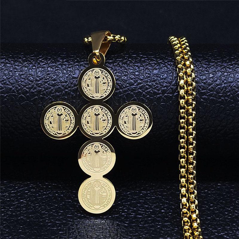 316L Stainless Steel Saint Benedict Cross Necklace Pendant For Men Women Religious Protection Accessories