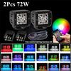 Pair 3X3Inch 24W Spot Cube Pods Led Work Light Bar With Rgb Angel Eyes
